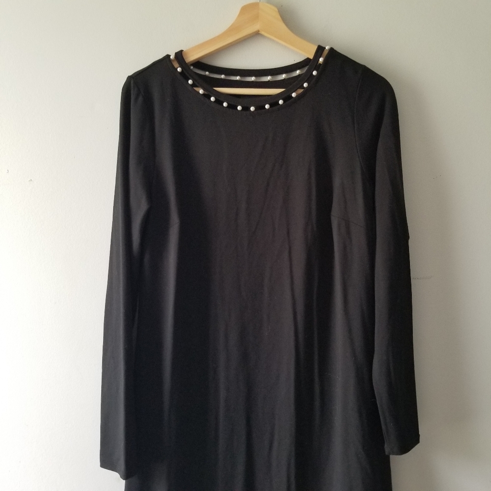 J Jill Wearever Collection Black Long Sleeve Dress Pearl Neckline Small - Picture 3 of 7